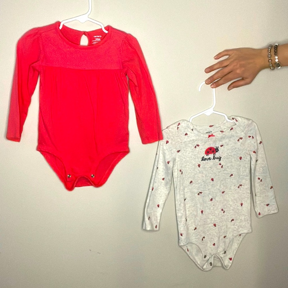2 Long-sleeve Girls Onsies-24 mo